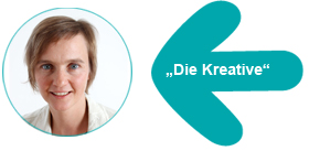 Foto: Rita Koch, rechts des Fotos ist eine Grafik mit dem Text: Die Kreative